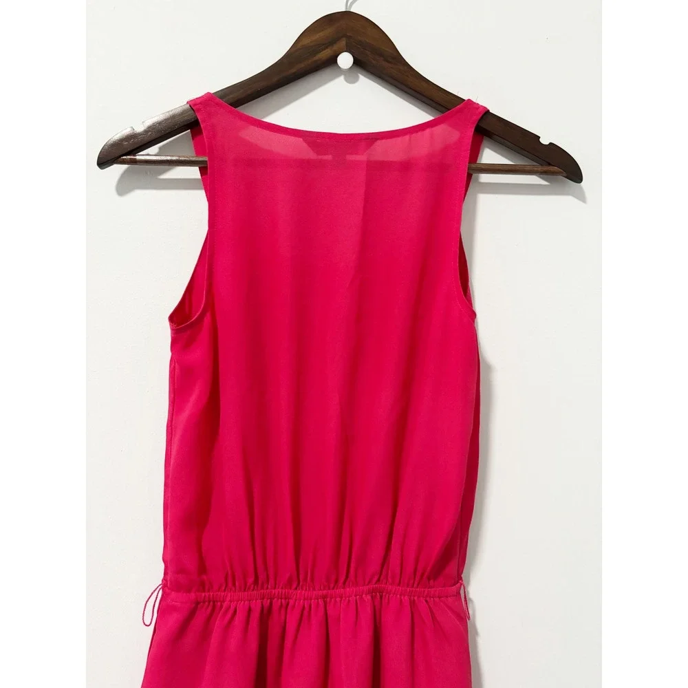 Express Ruffle Neck Dress Womens XS Pink Sleeveless Elastic Waist Pockets